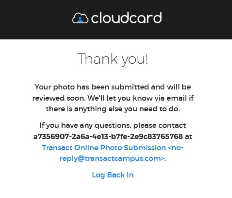 Cloudcard "thank you" screen